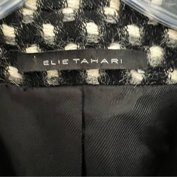 ELIE TAHARI - Alpaca Wool Blend Black & Gray Mid Length Double Breast Coat Large - Picture 8 of 8